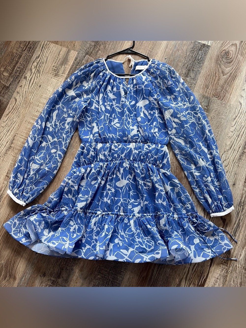 Jonathan Simkhai Blue & White Floral Harlowe Blouson Mini Dress  - Size 4 Small
